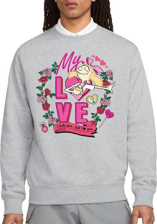 Actual product image Hey Arnold! Unisex Adult I Hate You But Love You Helga Valentine's Day Sweatshirt (L)
