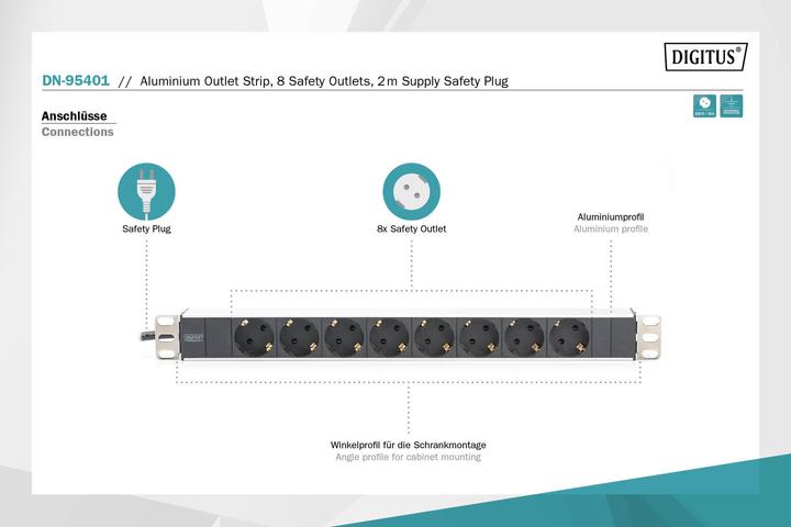 Actual product image Digitus Power strip (8 x, CEE 7/3, 2 m)