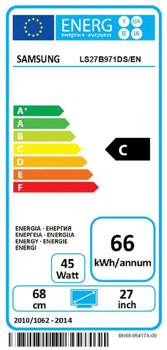 Energielabel Samsung SyncMaster S27B971D (2560 x 1440 pixels, 27")