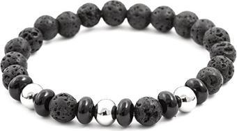 Immagine prodotto Beneto Bracciale in pietra lavica e howlite MINK57 - Lunghezza: 19 cm (L) (19 cm, Howlite, Pietra lavica)