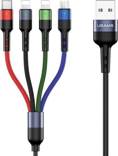 Usams Cable USB-A - USB-C, microUSB, 2x Lightning 0.35 m Black (63754-uniw) (0.35 m, USB 3.0)