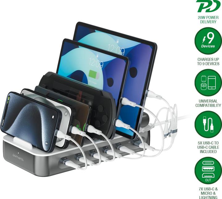 Produktbild 4smarts Ladestation Team 100W 5C/1A inkl. 6 Kabel (100 W)