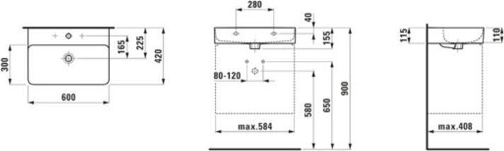 Actual product image Laufen VAL washbasin, undermount, 1 tap hole, with overflow, 600x420mm, H810283 (640 mm, 518 mm)