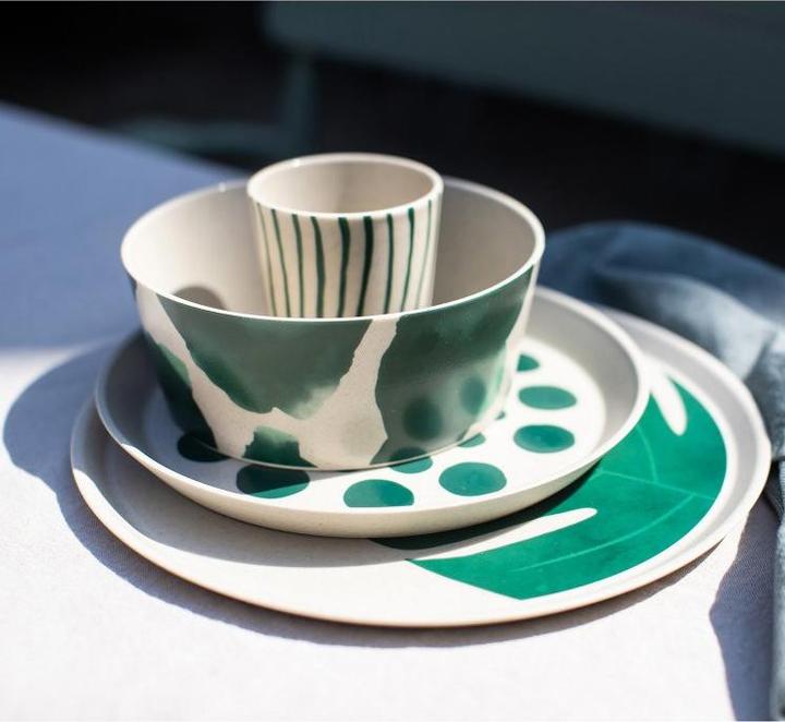 Actual product image Koziol Dinner Plate Connect Monstera 4 pieces,Beige/Green (4 x, 25.50 cm)