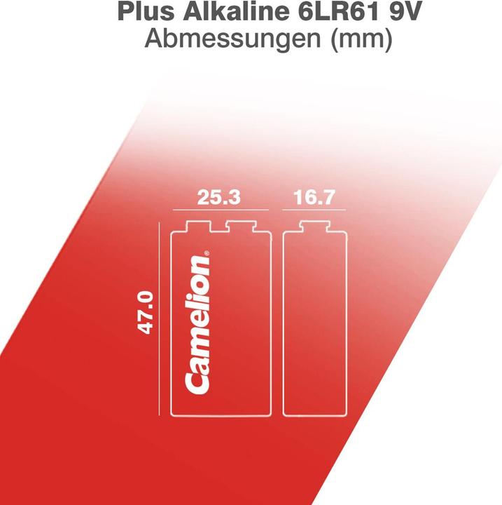 Actual product image Camelion Plus Battery Alkaline 9V / 6LR61 (1 pcs., 9V Block, 500 mAh)