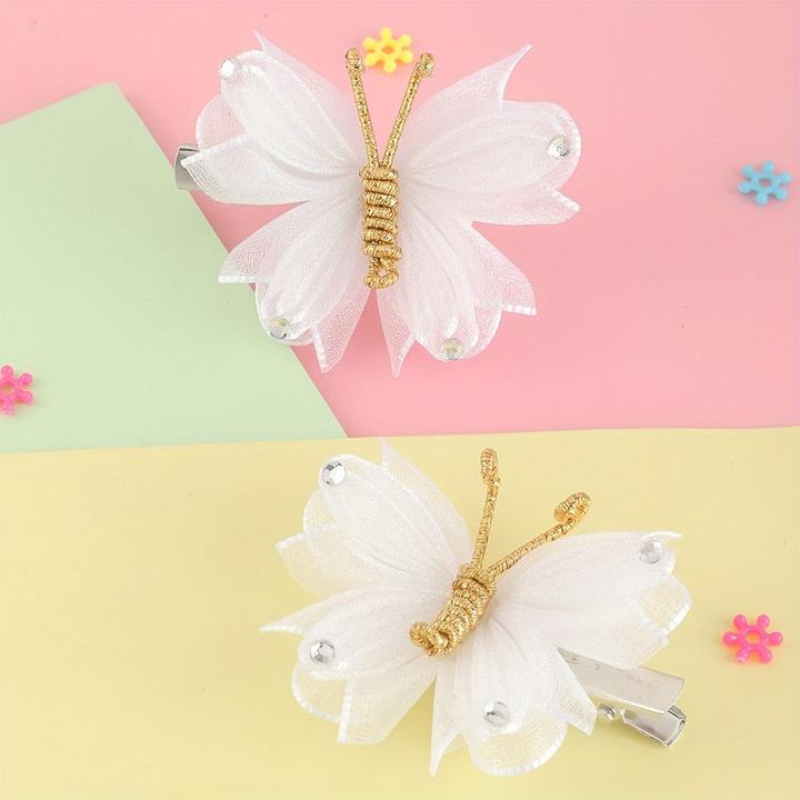 Immagine prodotto Activity Board 2pcs Mesh Schmetterling Schleife Haarspangen mit Strass, niedlich Stoff täglich Zubehör (2 pz.)