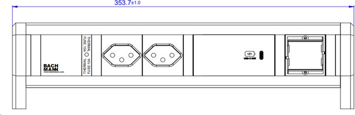 Actual product image Bachmann Desktop power strip DESK 1, 2x T13, 1x USB C, 1x Custom (2 x, Type 13, USB-A, USB-C)