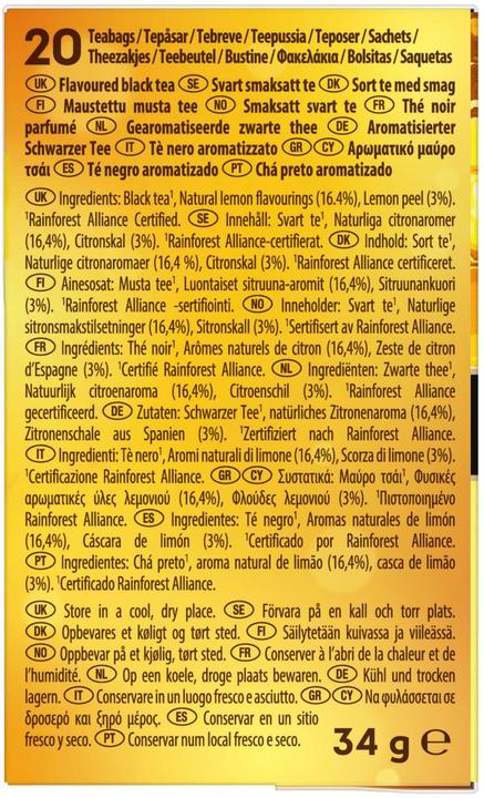 Valeurs nutritives et ingrédients Lipton Thé noir au citron (34 g)