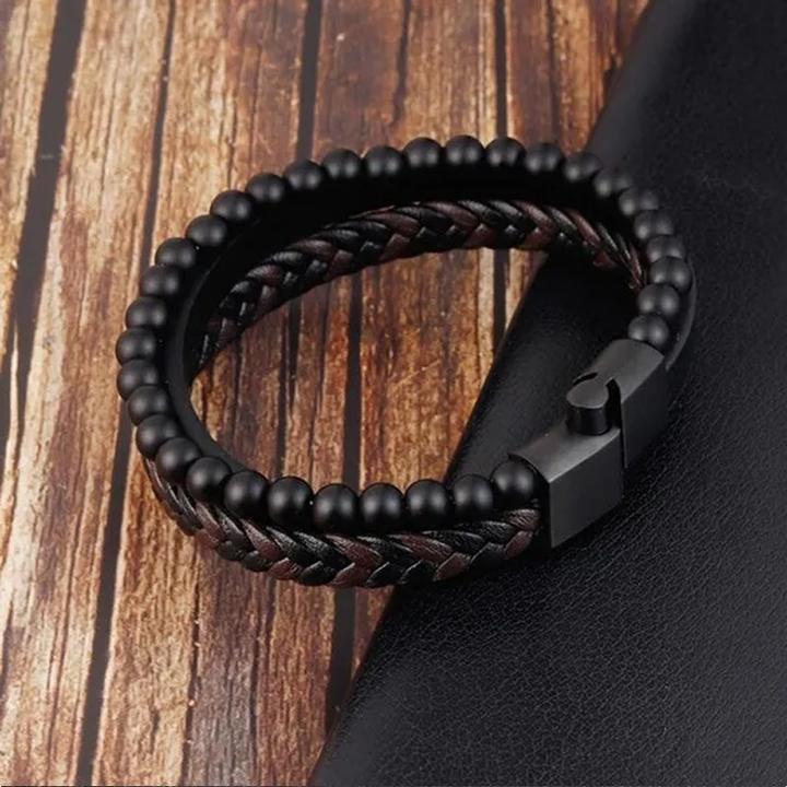 Produktbild Cbx Lederarmband mit Perlen und Magnetschnalle 22cm (22 cm, Leder, Edelstahl)