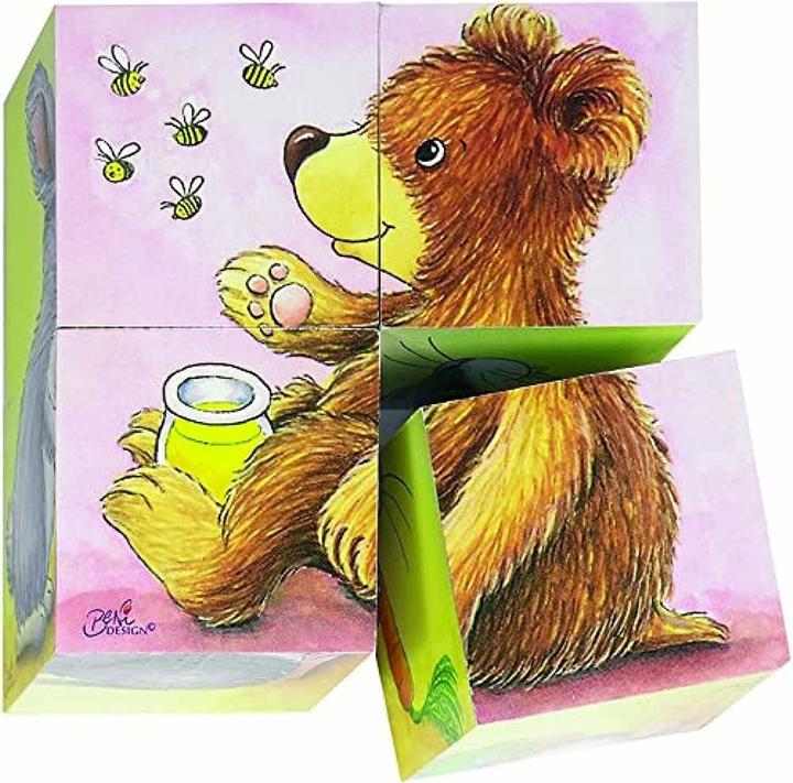 Actual product image Goki Wooden block puzzle animal babies (4 pieces)