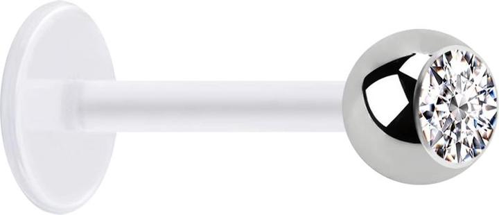 Immagine prodotto Star Piercing Micro Labret trasparente con sfera d'argento e cristallo d'argento (Acciaio chirurgico 316L, senza ottone, Bioflex)