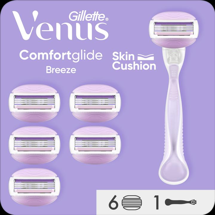 Actual product image Gillette Venus Comfortglide Breeze Women's Razor With 1 Handle And 6 Refills