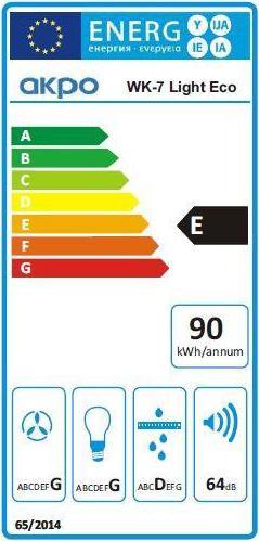 Etichetta energetica Akpo Cappa sottopensile WK-7 LIGHT ECO 60 INOX (265,5 m3/h, 600mm, colore inox) (Sottostruttura cappuccio)