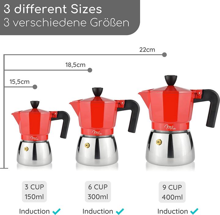 Actual product image Milu Espresso Maker Induction Suitable Red 3 Cups 150ml (3 T.)