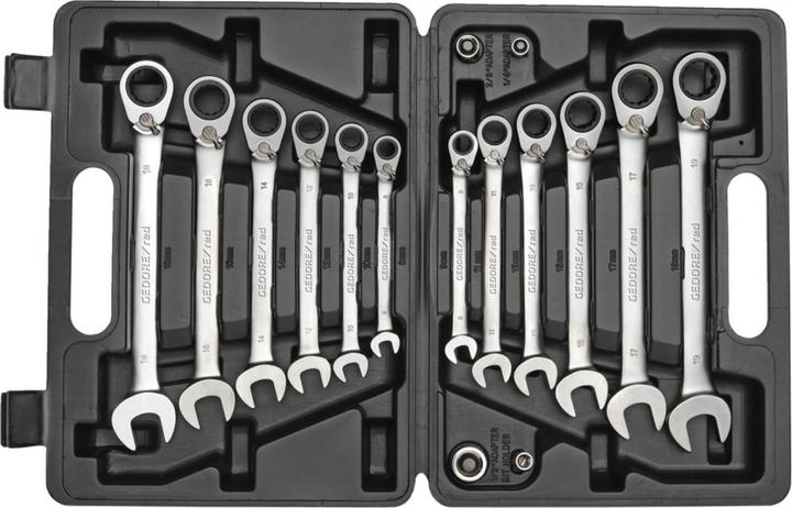 Actual product image Gedore red R07203016 Combination ratchet open-end spanner set SW8-19 mm 16 pieces (19 mm, 8 mm, 10 mm, 14 mm, 18 mm, 11 mm, 12 mm, 17 mm, 15 mm, 13 mm, 9 mm, 16 mm)