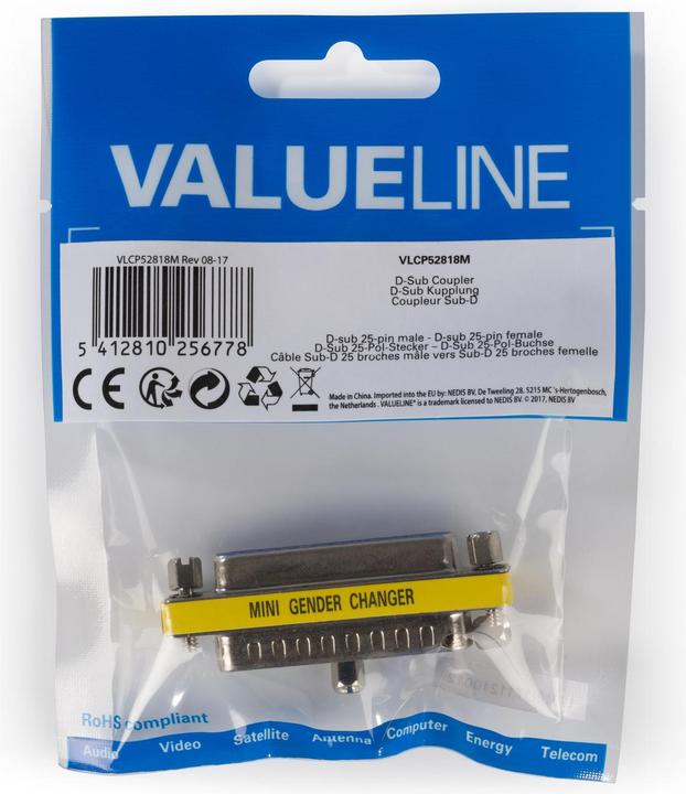 Immagine prodotto Valueline Adattatore seriale D-SUB 25 pin maschio - D-SUB 25 pin femmina in metallo (0.05 m)