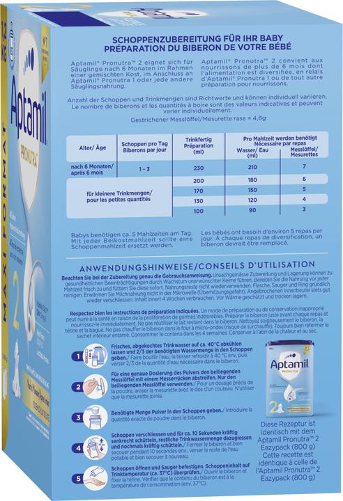 Valori nutrizionali e ingredienti Aptamil Pronutra 2 (1200 g, da 6 m.)