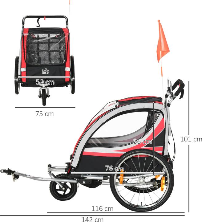 Image du produit Homcom Remorque de vélo pour enfants avec sac de rangement