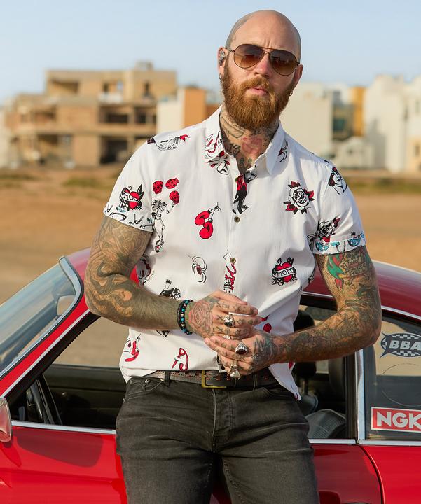 Joe Browns Contrast Trim Short Sleeve Tattoo Print Shirt