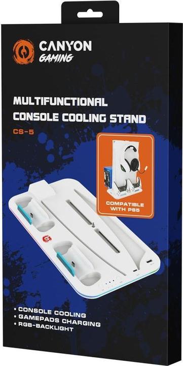 Produktbild Canyon CS-5, PS5 Charger stand, with RGB light,, with + cable, 475±, Baltas (PS5)