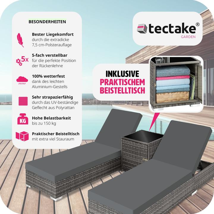 Produktbild tectake 2x Sonnenliegen (184 cm)