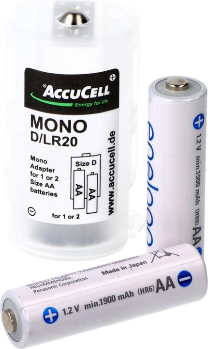 Produktbild Panasonic Adapter D, Mono, LR20 und eneloop Akku NiMH, Mignon, AA, HR06 (1 Stk., 2000 mAh, Ladegerät inkl. Akku)