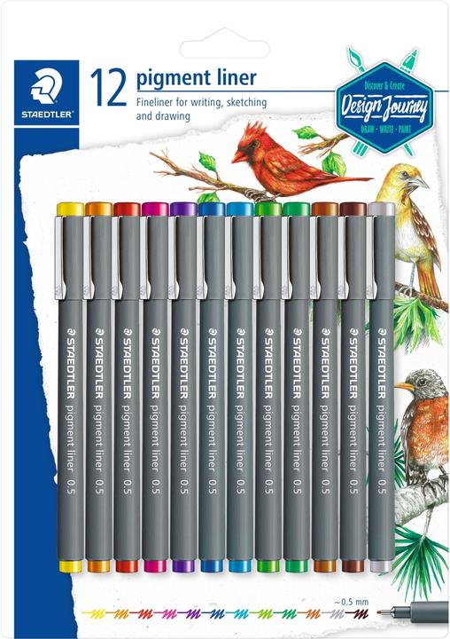 Produktbild Staedtler pigment liner 308 Fineliner (Orange, Gelb, Hellbraun, Fuchsia, Violett, Grün, Blau, Grau, Rot, Hellgrün, Braun, Hellblau, 12 x)