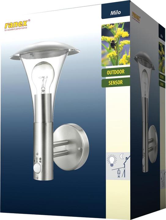 Actual product image Ranex 5000.318 Stainless steel outdoor wall lamp Milo with (E27, IP44)