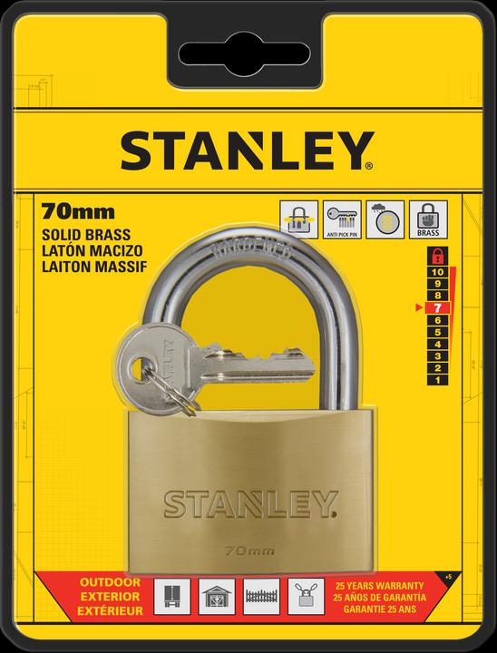 Actual product image Stanley Brass padlock 70mm Std shackle