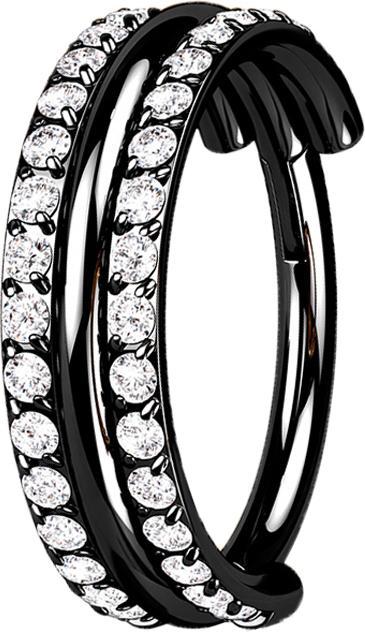 Produktbild Star Piercing Micro Segmentring klappbar schwarz drei Ringe doppelreihe Kristalle (ohne Messing, Titan G23)