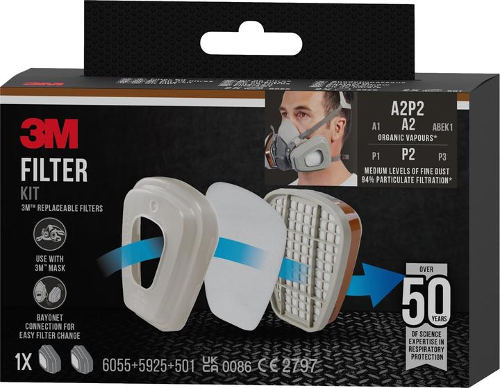 Produktbild 3M Ersatzfilter für Atemschutz Halbmaske 6002C (A2P2, 2 x)