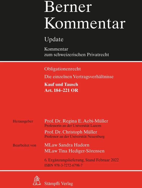 Actual product image Kauf und Tausch, Art. 184-221 OR, 6. Ergänzungslieferung (German, Christoph Mueller, Regina E. Aebi-Müller, 2022)