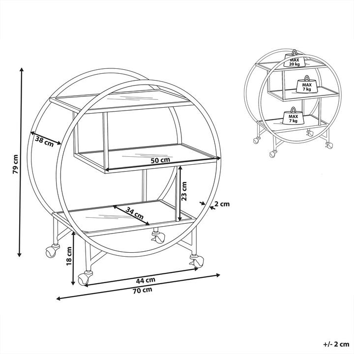 Image du produit Beliani Chariot de service métal / verre or 3 plateaux COLTON