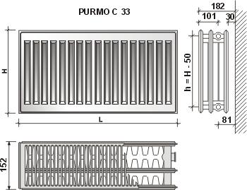Actual product image Purmo Radiator Compact C 33, 600-1400, side connection