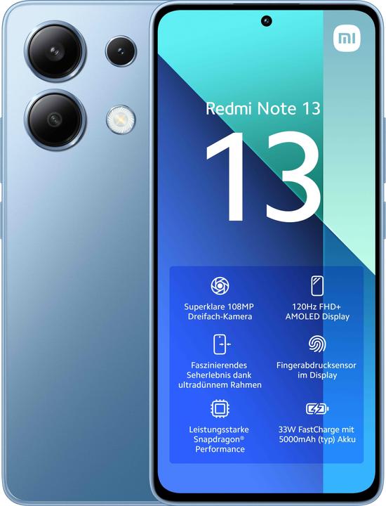 Produktbild Xiaomi Redmi Note 13 (128 GB, Ice Blue, 6.67", Hybrid Dual SIM, 108 Mpx, 4G)