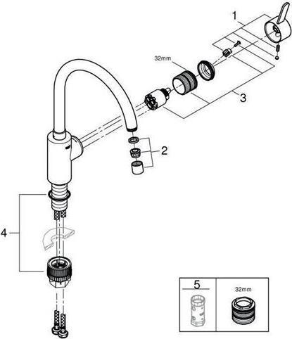 Actual product image Grohe Kitchen mixer with single-lever mixer Eurosmart Cosmopolitan supersteel matt 32843
