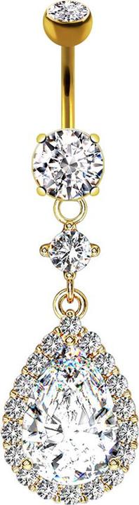 Image du produit Star Piercing Banane plaquée or 14k avec pendentif cristal et goutte de cristal (Laiton, Acier chirurgical 316L)
