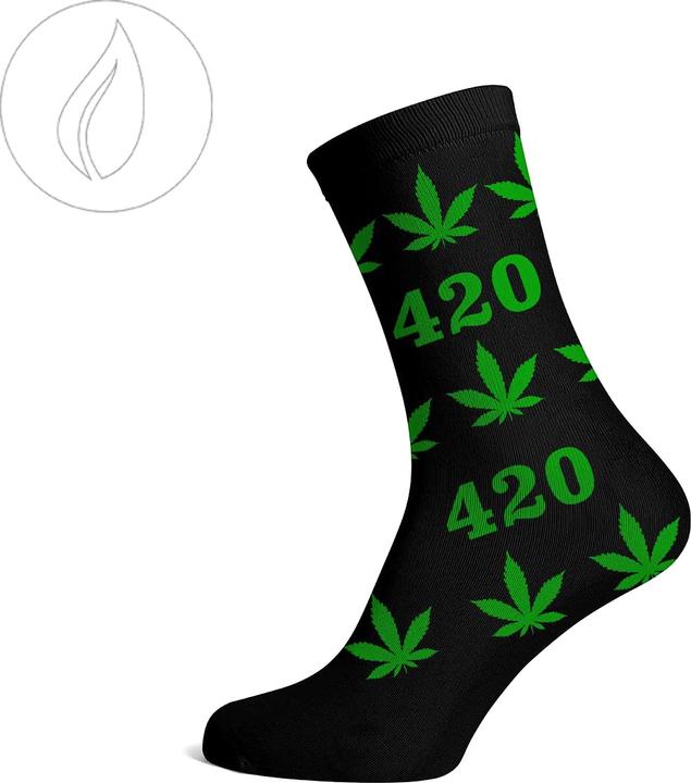 Produktbild R420 Long Socks Size 40-45 Black 420 Green Leaves (Einzelpack, 40 - 45)