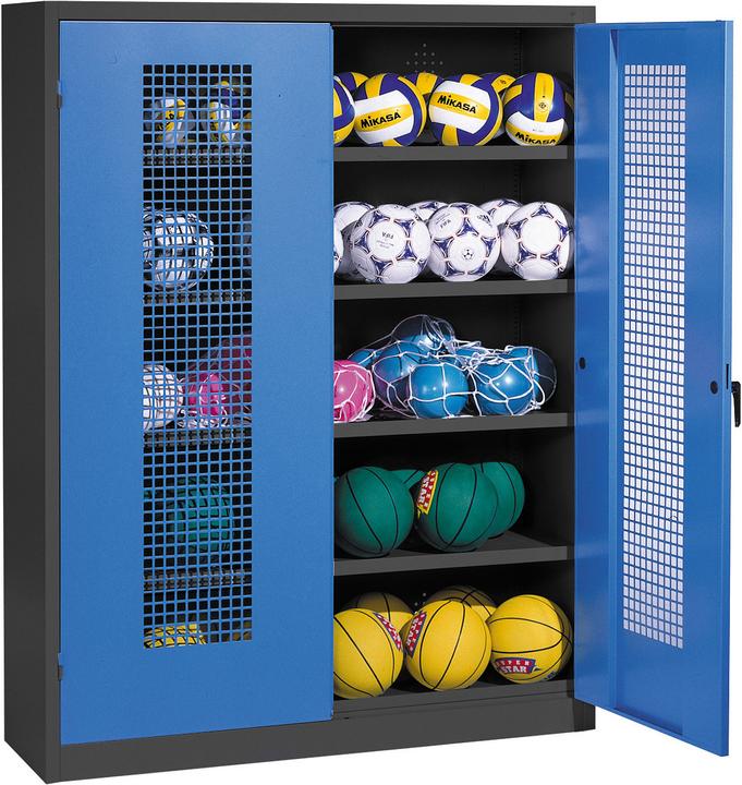 C+P Ballschrank (HxBxT: 195x150x50 cm, mit Lochblech-Flügeltüren, Typ 3)