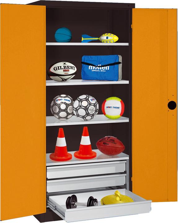 Actual product image C+P Sports equipment cabinet with drawers (HxWxD: 195x120x50 cm, with solid sheet metal hinged doors