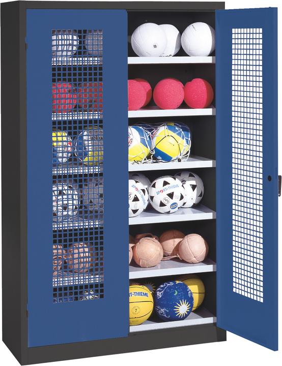 C+P Ballschrank (HxBxT: 195x120x50 cm, mit Lochblech-Flügeltüren, Typ 3)