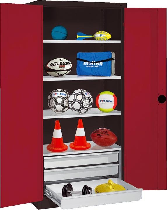 Produktbild C+P Sportgeräteschrank mit Schubladen (HxBxT: 195x120x50 cm, mit Vollblech-Flügeltüren, Typ 4)