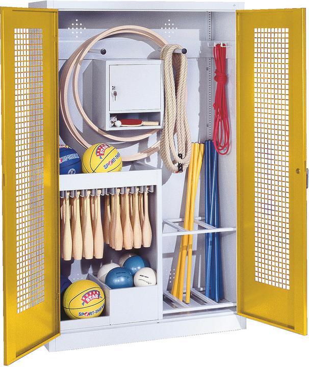 Image du produit C+P Armoire pour équipements sportifs (HxLxP : 195x120x50 cm, avec portes battantes en tôle perforée