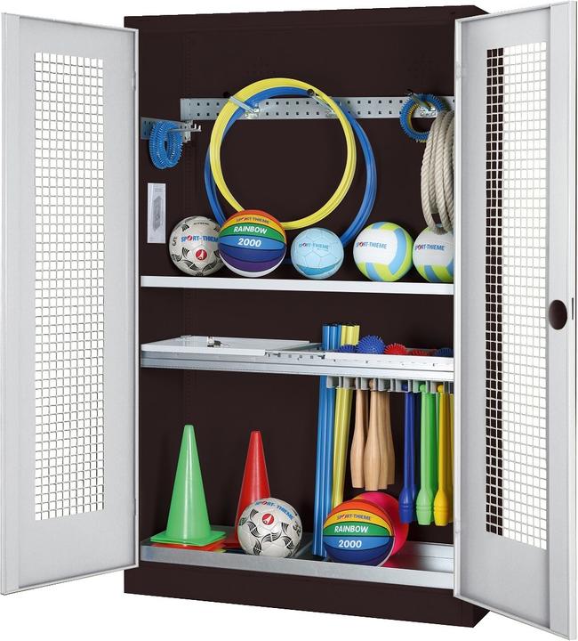 Produktbild C+P Modul-Sportgeräteschrank mit Komplettausstattung (HxBxT: 195x120x50 cm, mit Lochblech-Flügeltüren)