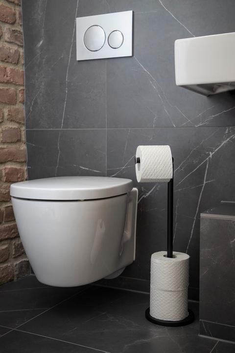 Produktbild Wenko Stand Toilettenpapierhalter 2 in 1 Schwarz mit Toilettenpapier Ersatzrollenhalter, platzsparend