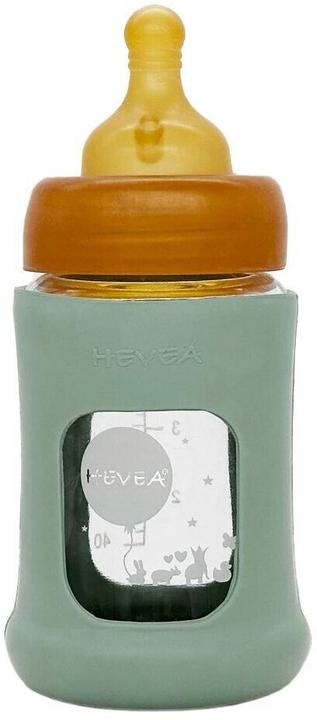 Hevea Babyfläschchen aus Glas m. Kautschukmantel / weiter Hals (150 ml) / Seafoam Blue (150 ml)