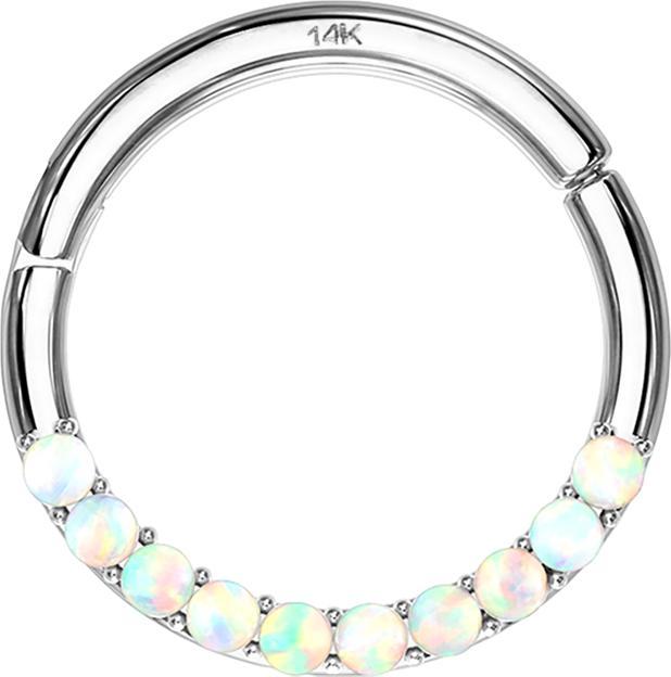 Produktbild Star Piercing Micro Segmentring klappbar 14k weissgold front Opale weiss (ohne Messing, 14k Gold)
