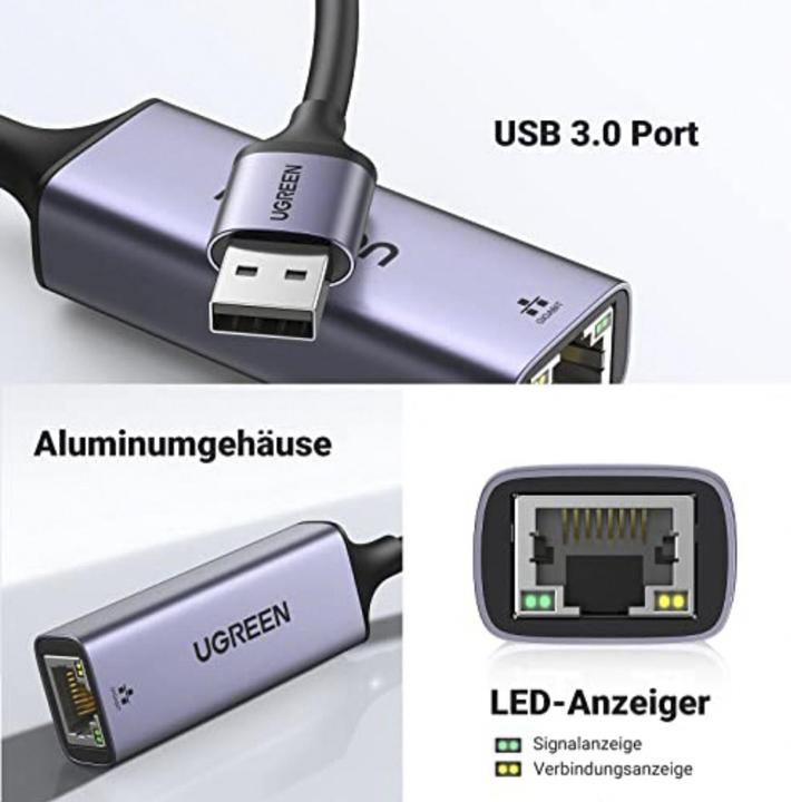 Immagine prodotto Ugreen Adattatore Ethernet (USB, RJ45 Gigabit Ethernet (1x))