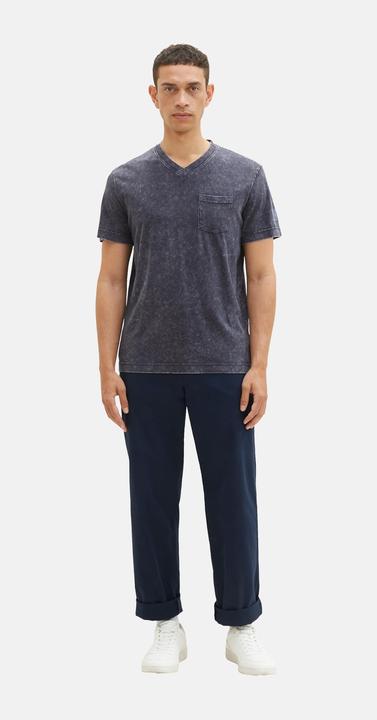 Image du produit Tom Tailor T-Shirt Kurzarmshirt mit V-Ausschnitt, ausgewaschener Optik und Brusttasche (M)