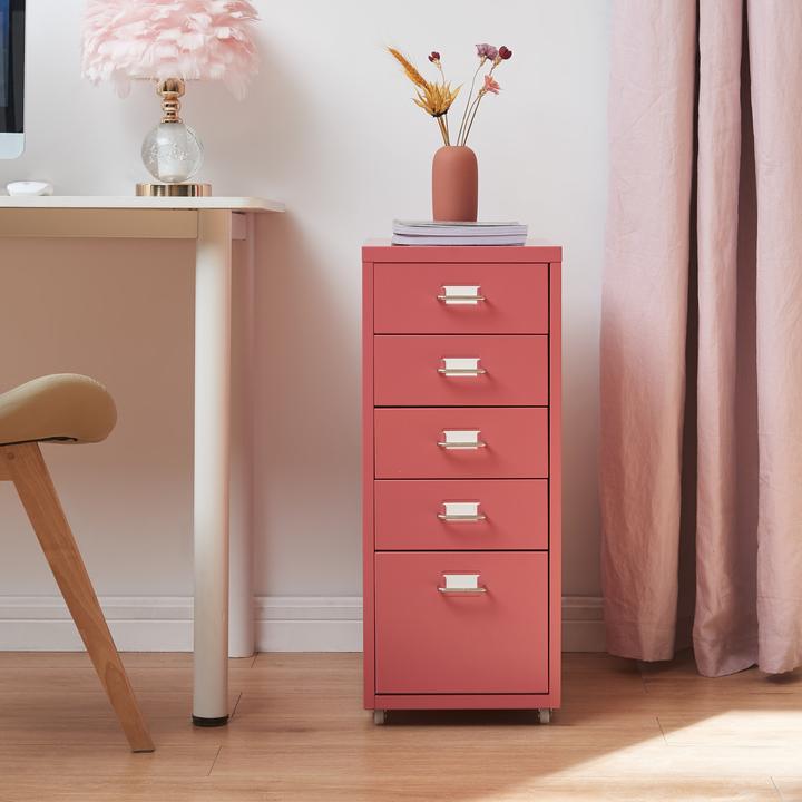 Produktbild En.Casa Rollcontainer Kökar mit 5 Schubladen 69x28x41 cm Wassermelonenrot (69 x 28 x 41 cm)